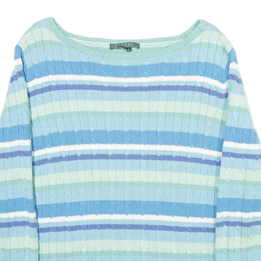 LAUREN RALPH LAUREN Womens Blue & Green Striped Pattern Cotton Cable Knit Jumper