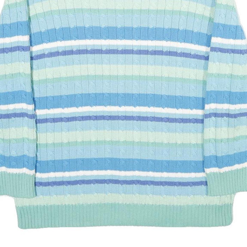LAUREN RALPH LAUREN Womens Blue & Green Striped Pattern Cotton Cable Knit Jumper