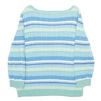 LAUREN RALPH LAUREN Womens Blue & Green Striped Pattern Cotton Cable Knit Jumper