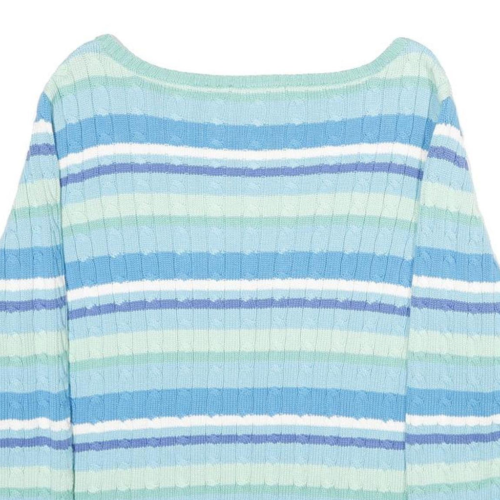 LAUREN RALPH LAUREN Womens Blue & Green Striped Pattern Cotton Cable Knit Jumper