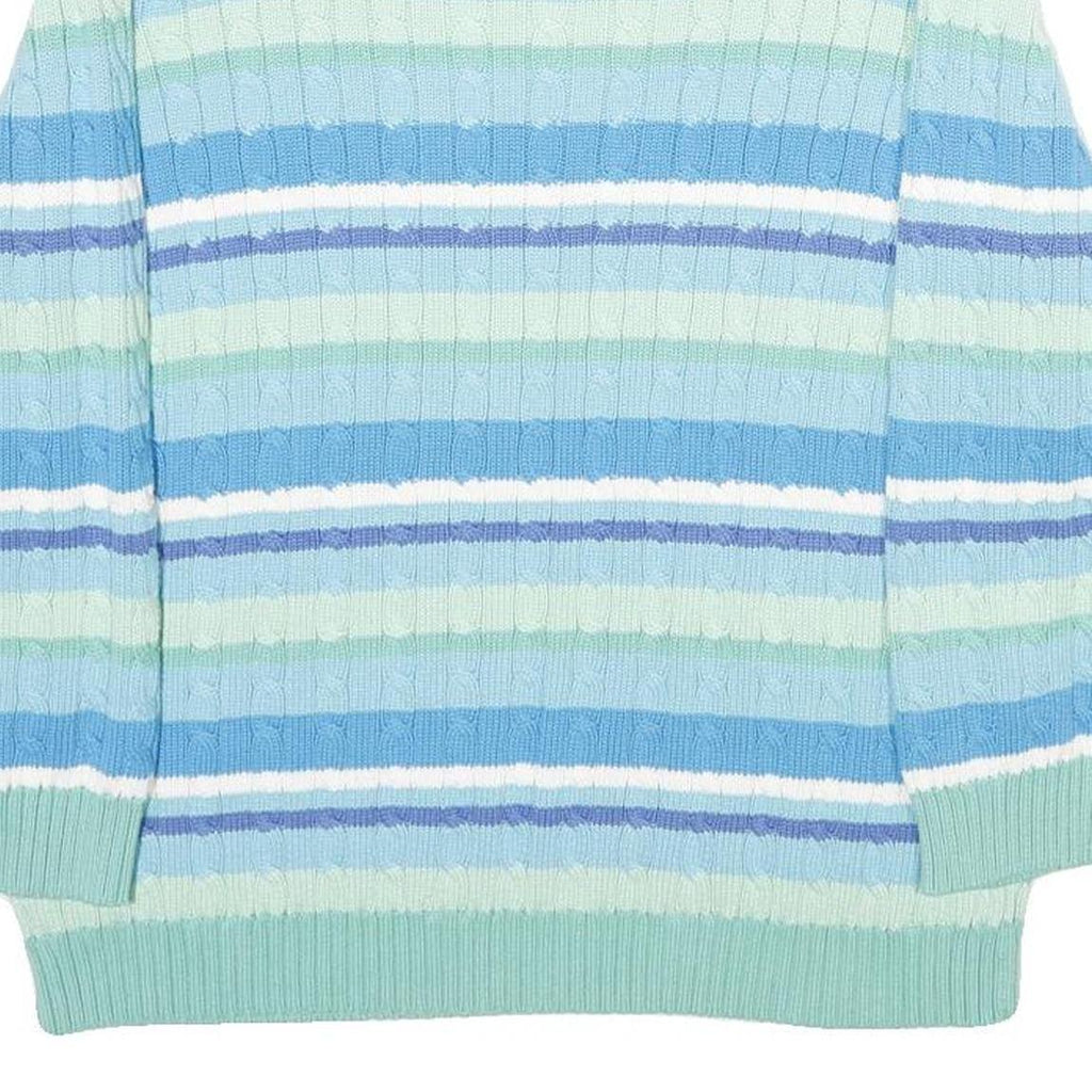 LAUREN RALPH LAUREN Womens Blue & Green Striped Pattern Cotton Cable Knit Jumper