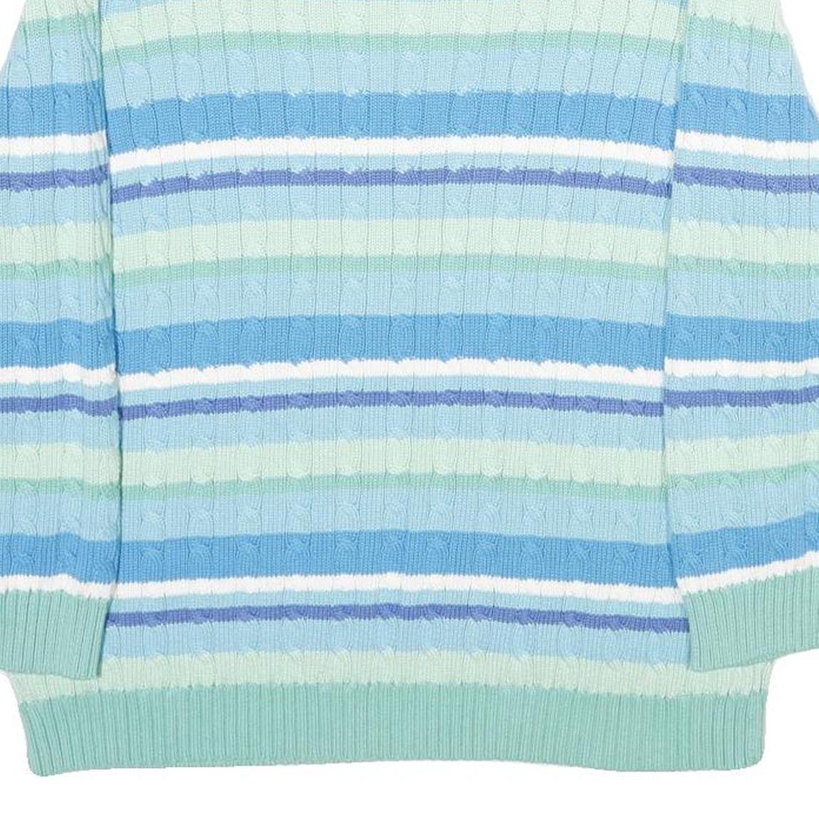 LAUREN RALPH LAUREN Womens Blue & Green Striped Pattern Cotton Cable Knit Jumper
