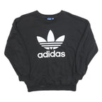 ADIDAS Womens Black Sweatshirt Crew Neck UK 8 Cotton Blend Pullover Casual