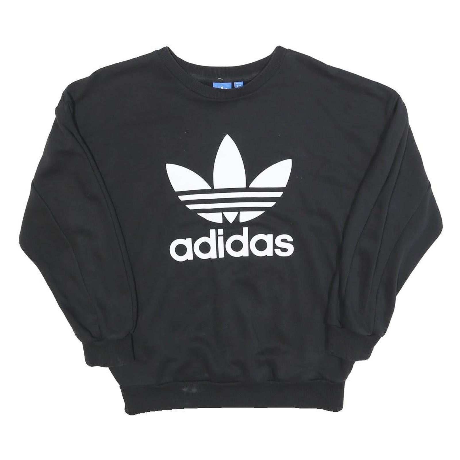 ADIDAS Womens Black Sweatshirt Crew Neck UK 8 Cotton Blend Pullover Casual