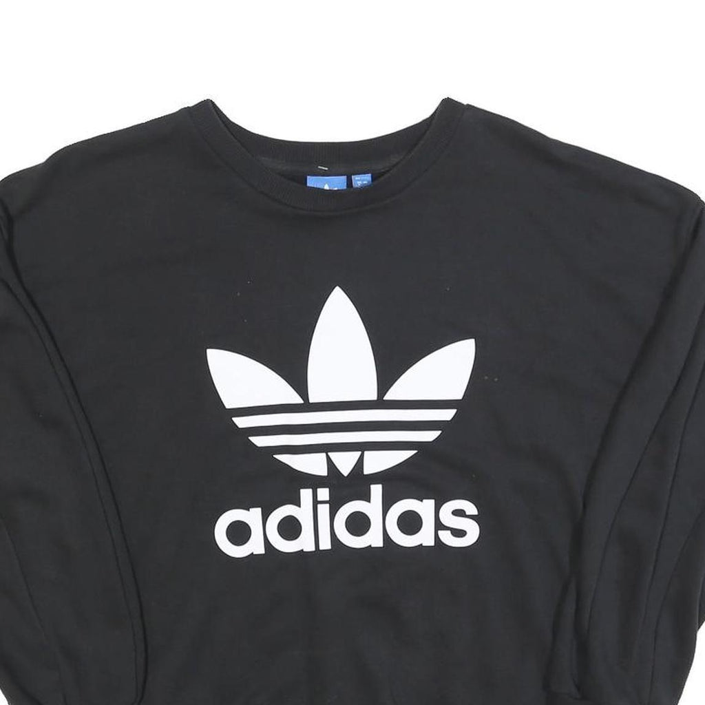 ADIDAS Womens Black Sweatshirt Crew Neck UK 8 Cotton Blend Pullover Casual