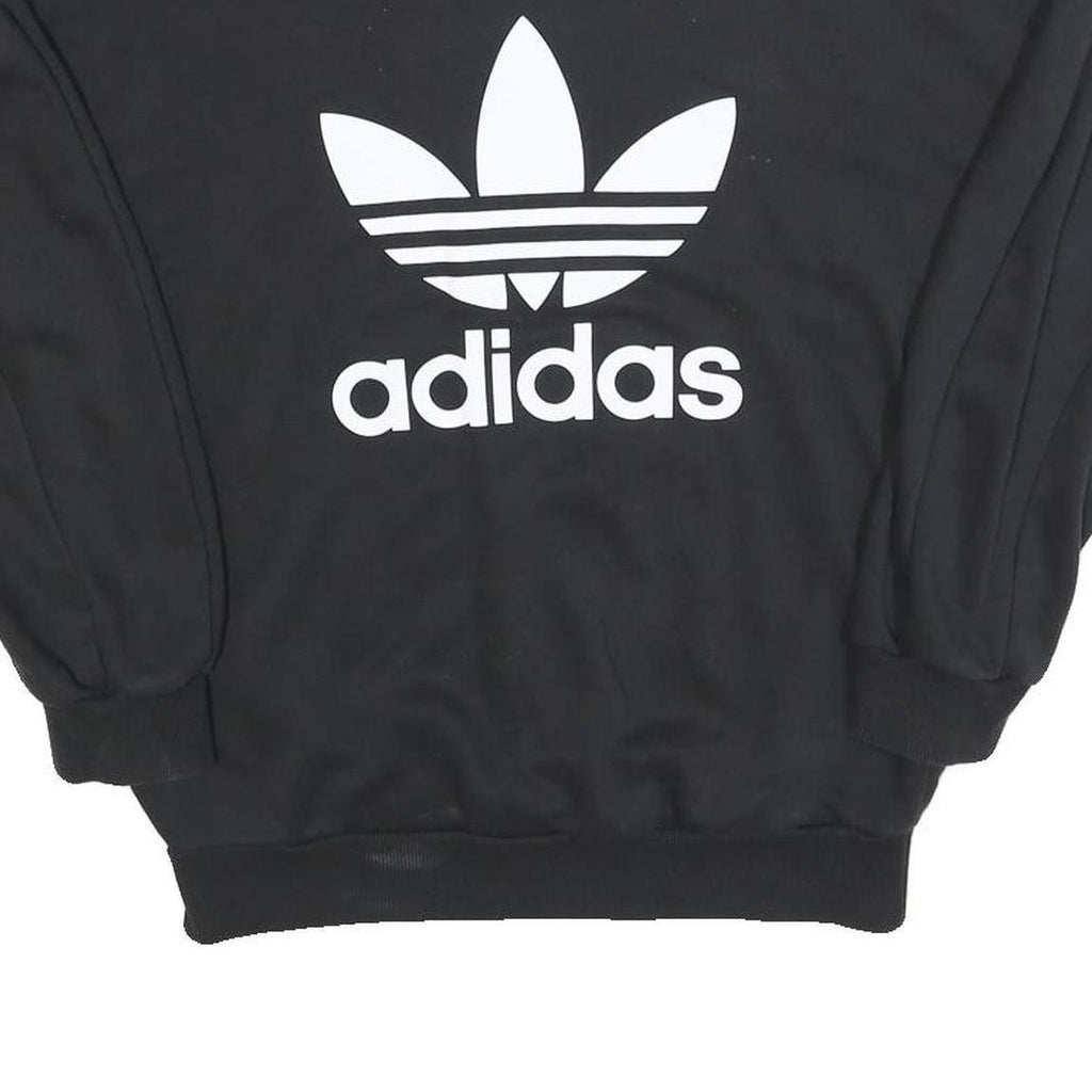 ADIDAS Womens Black Sweatshirt Crew Neck UK 8 Cotton Blend Pullover Casual