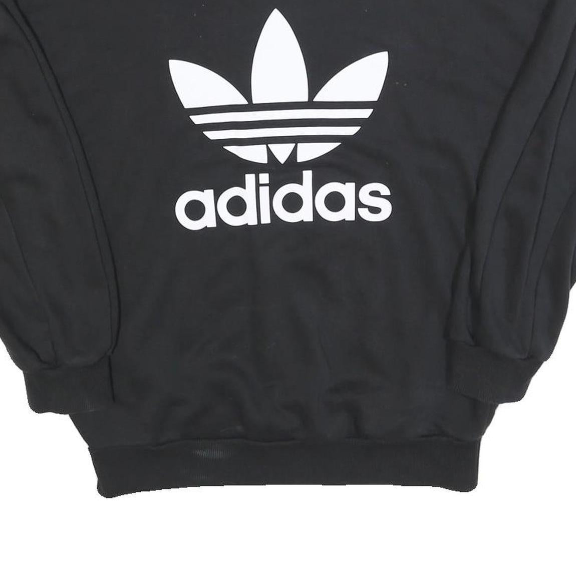 ADIDAS Womens Black Sweatshirt Crew Neck UK 8 Cotton Blend Pullover Casual