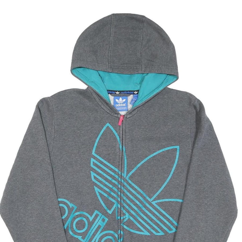 ADIDAS Womens Grey & Turquoise Zip Up Hoodie S Lightweight Cotton Casual