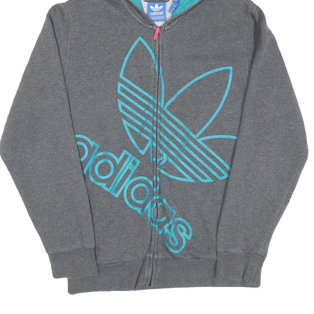ADIDAS Womens Grey & Turquoise Zip Up Hoodie S Lightweight Cotton Casual