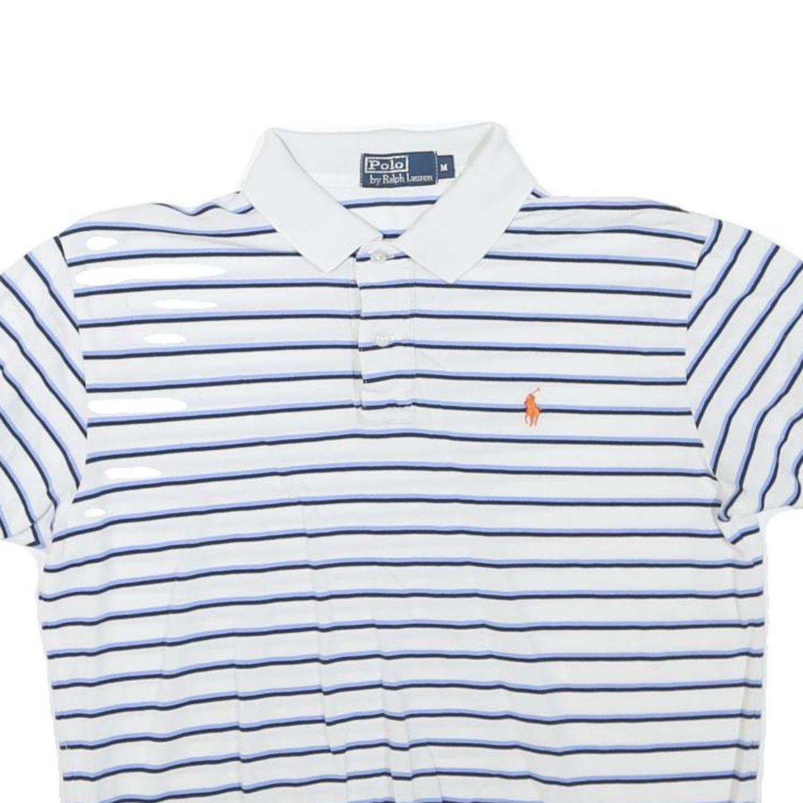 POLO RALPH LAUREN Womens White & Navy Blue Striped Short Sleeve Polo Shirt M