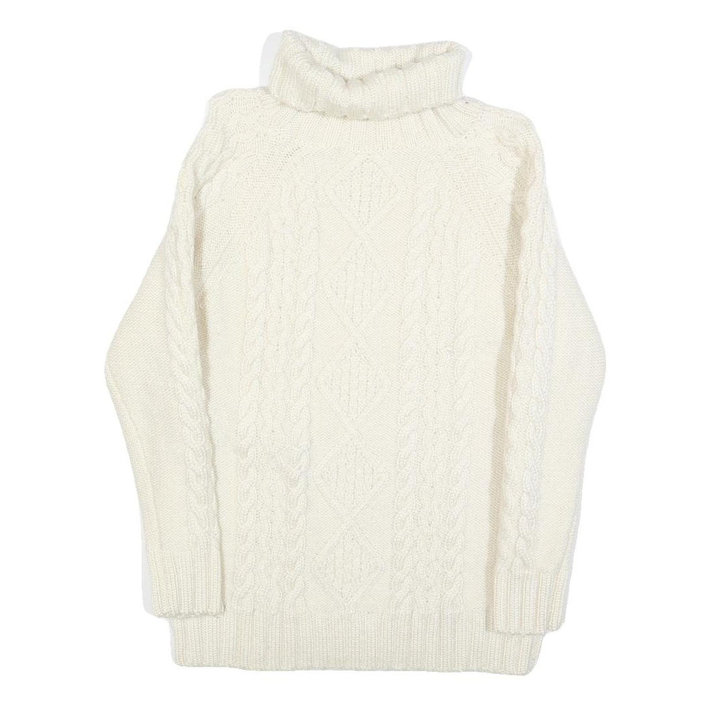 Womens White Plain Jumper Chunky Knit Roll Neck S Cable Knit Comfortable Warm