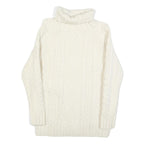 Womens White Plain Jumper Chunky Knit Roll Neck S Cable Knit Comfortable Warm