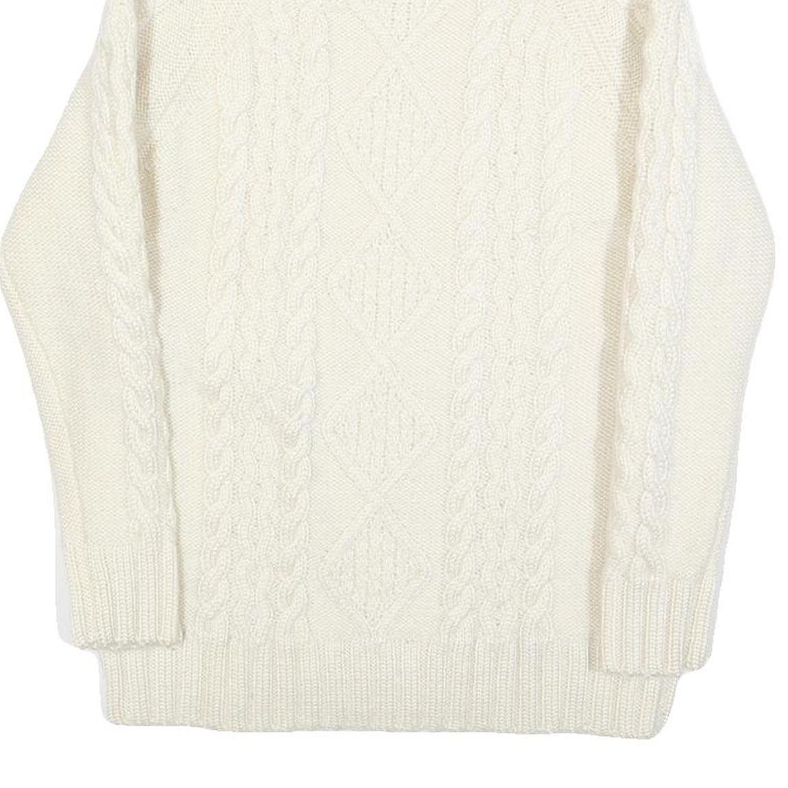 Womens White Plain Jumper Chunky Knit Roll Neck S Cable Knit Comfortable Warm