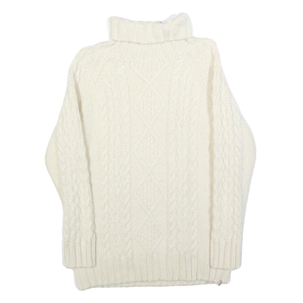 Womens White Plain Jumper Chunky Knit Roll Neck S Cable Knit Comfortable Warm