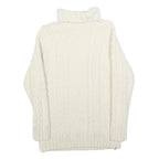 Womens White Plain Jumper Chunky Knit Roll Neck S Cable Knit Comfortable Warm