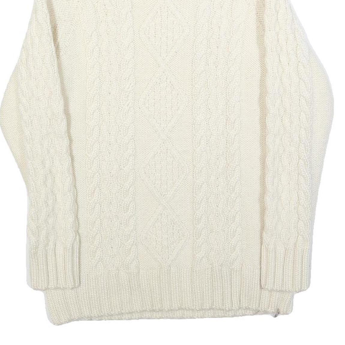 Womens White Plain Jumper Chunky Knit Roll Neck S Cable Knit Comfortable Warm