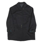 Womens Black Wool Blend Button Jacket L Plain Classic Button Closure