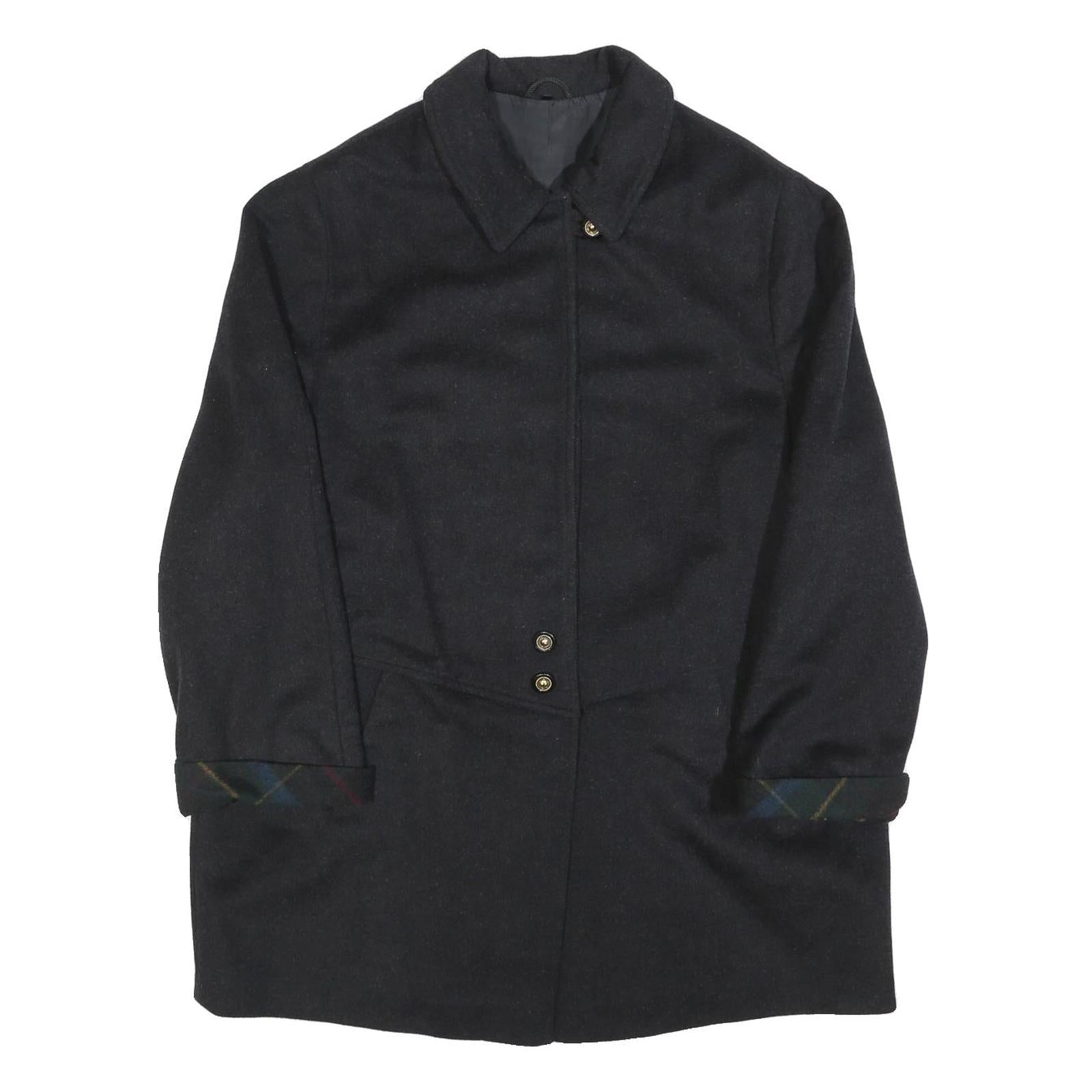 Womens Black Wool Blend Button Jacket L Plain Classic Button Closure
