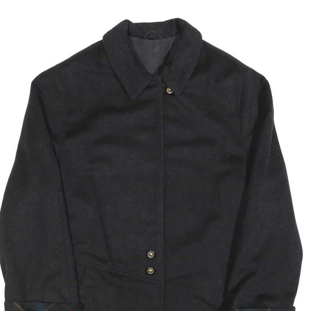 Womens Black Wool Blend Button Jacket L Plain Classic Button Closure