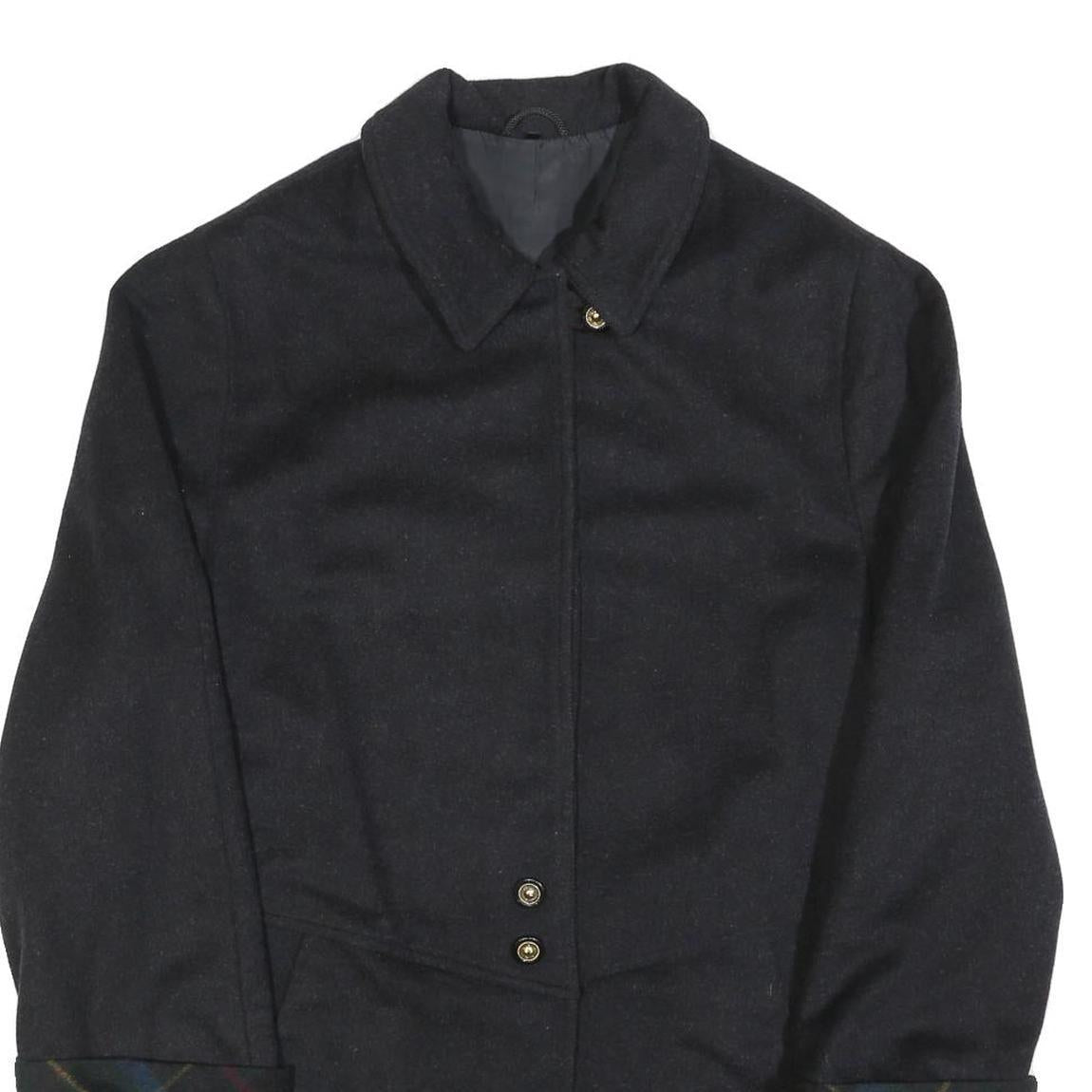 Womens Black Wool Blend Button Jacket L Plain Classic Button Closure