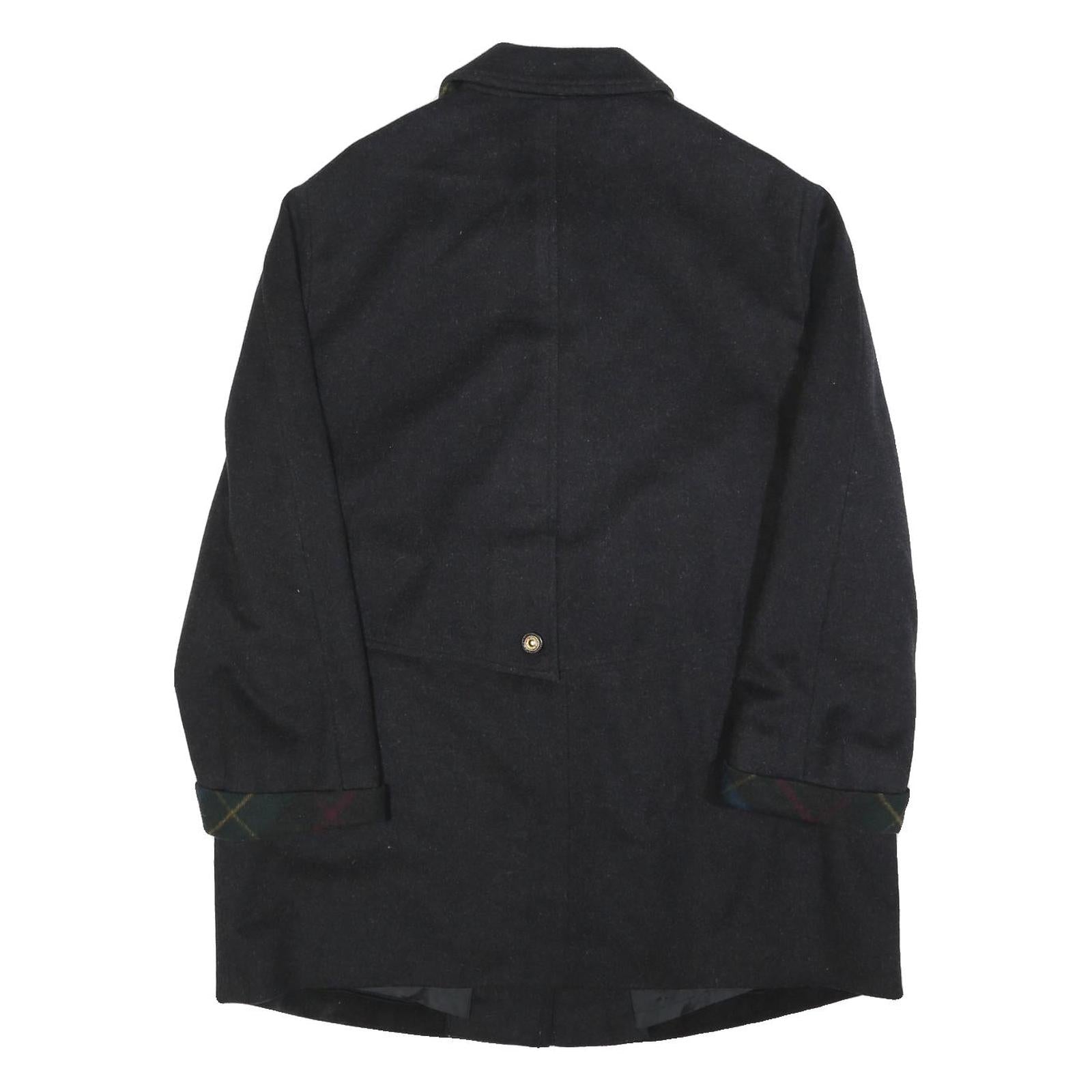 Womens Black Wool Blend Button Jacket L Plain Classic Button Closure
