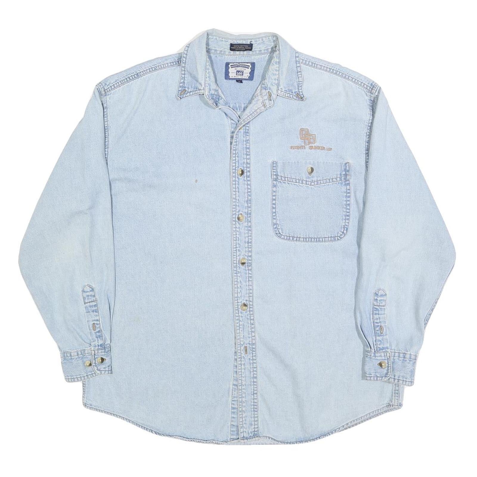 LEE Mens Blue Denim Shirt L Cotton Button Pocket Casual Lightweight