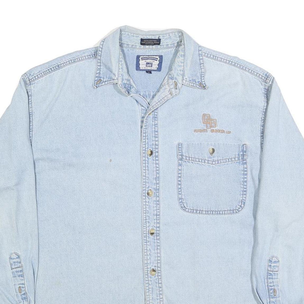 LEE Mens Blue Denim Shirt L Cotton Button Pocket Casual Lightweight