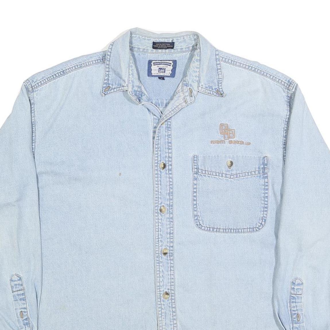 LEE Mens Blue Denim Shirt L Cotton Button Pocket Casual Lightweight