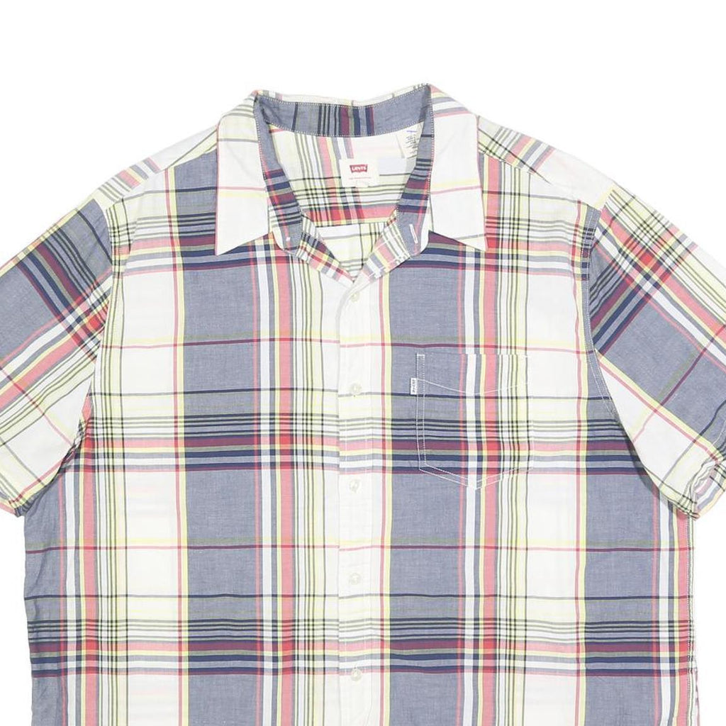 LEVI'S Mens Blue Red & Yellow Check Shirt 2XL Cotton Blend Casual Summer