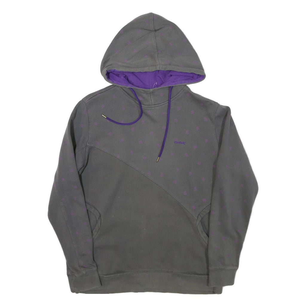 REEBOK Womens Grey & Purple Hoodie L Cotton Blend Casual Sweatshirt