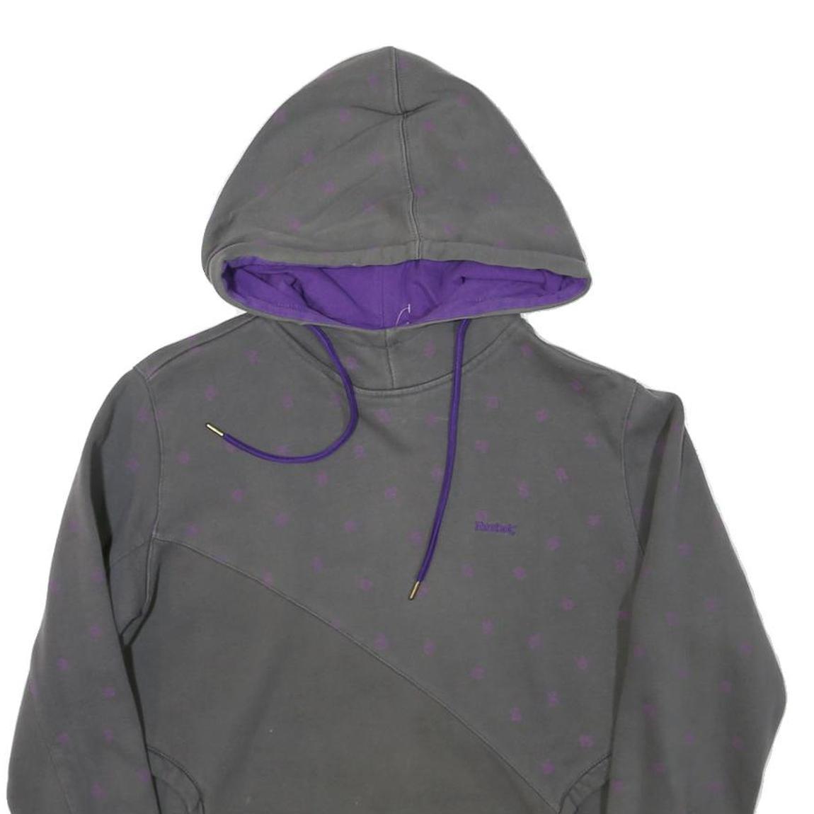 REEBOK Womens Grey & Purple Hoodie L Cotton Blend Casual Sweatshirt