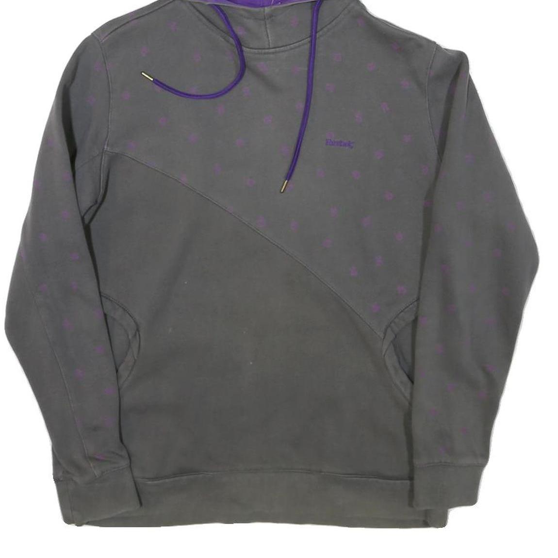REEBOK Womens Grey & Purple Hoodie L Cotton Blend Casual Sweatshirt