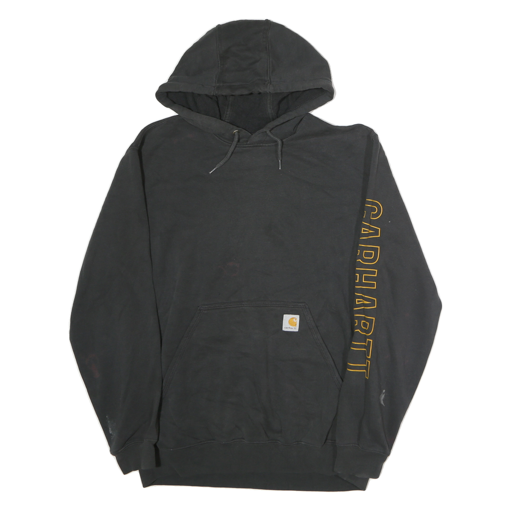 CARHARTT Mens Black Hoodie M Cotton Pullover Sweatshirt Logo Print