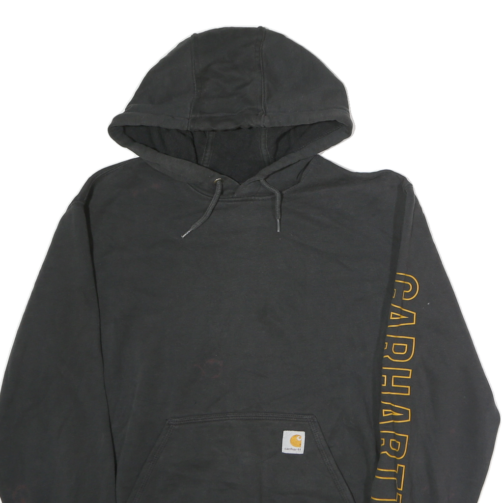 CARHARTT Mens Black Hoodie M Cotton Pullover Sweatshirt Logo Print