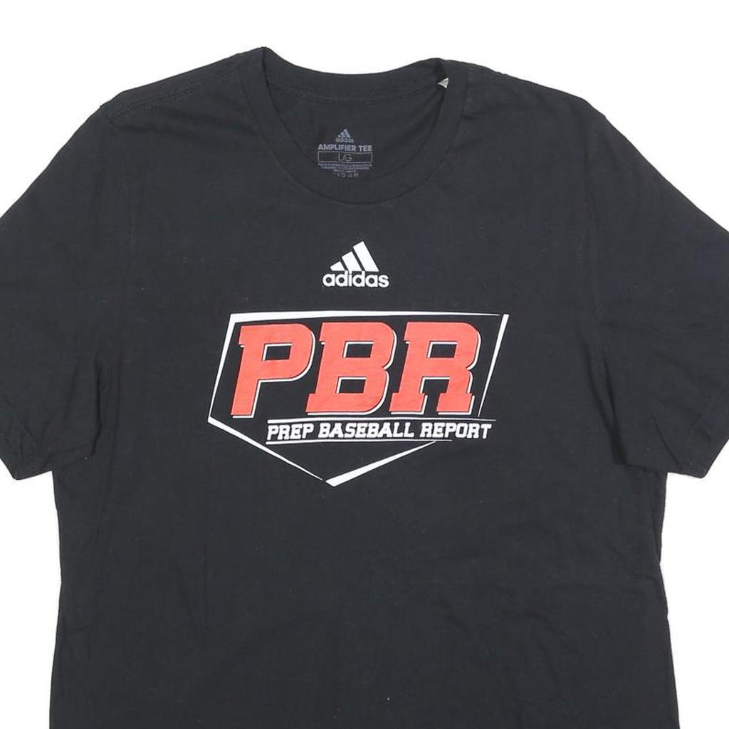 ADIDAS Mens Black & Red Prep Baseball Report Graphic T-Shirt L Short Sleeve Crew