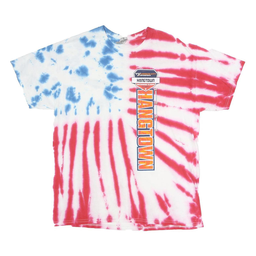 GILDAN Mens Red & Blue Hangtown Graphic T-Shirt L Short Sleeve Crew Neck