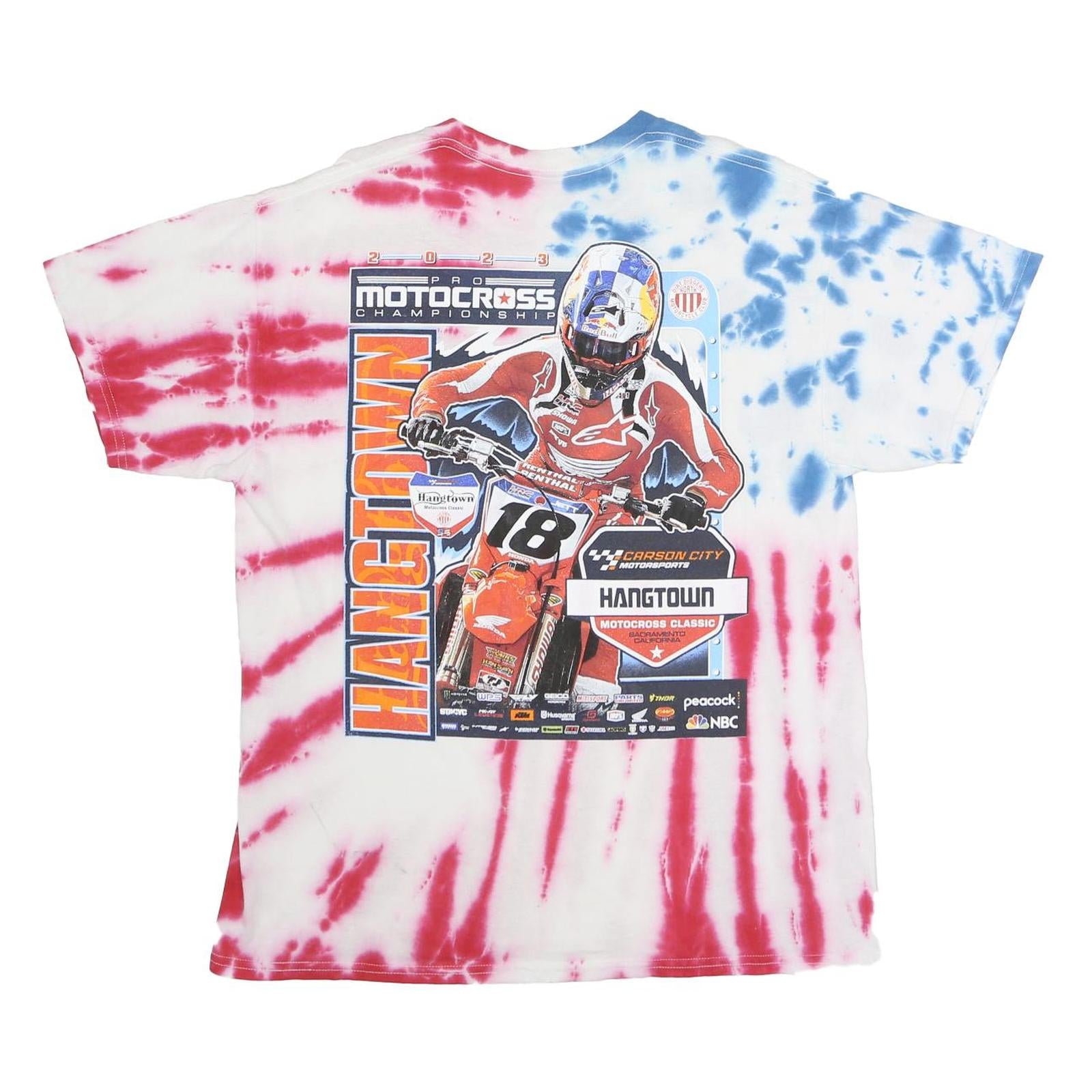 GILDAN Mens Red & Blue Hangtown Graphic T-Shirt L Short Sleeve Crew Neck