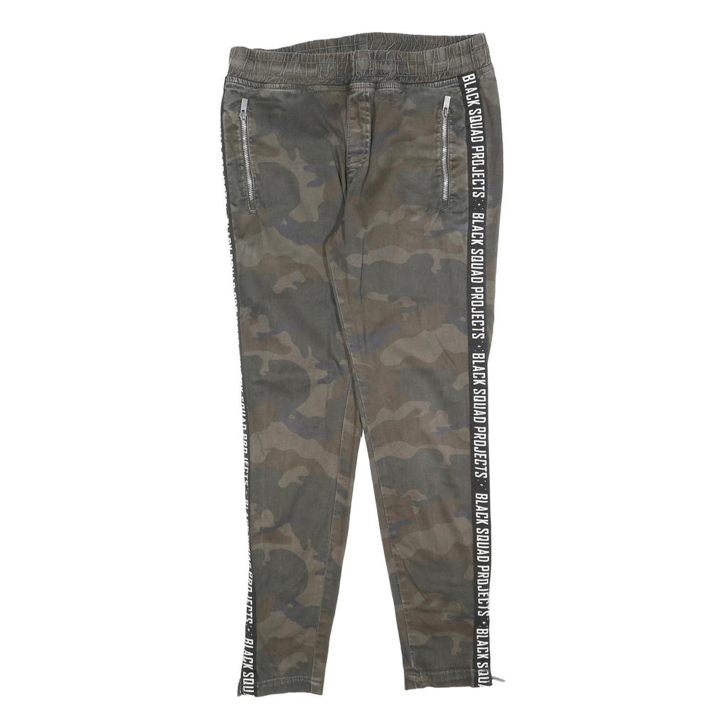 BLACK SQUAD Mens Cotton Blend Slim Camouflage Trousers W30 L28 Side Zip Pockets