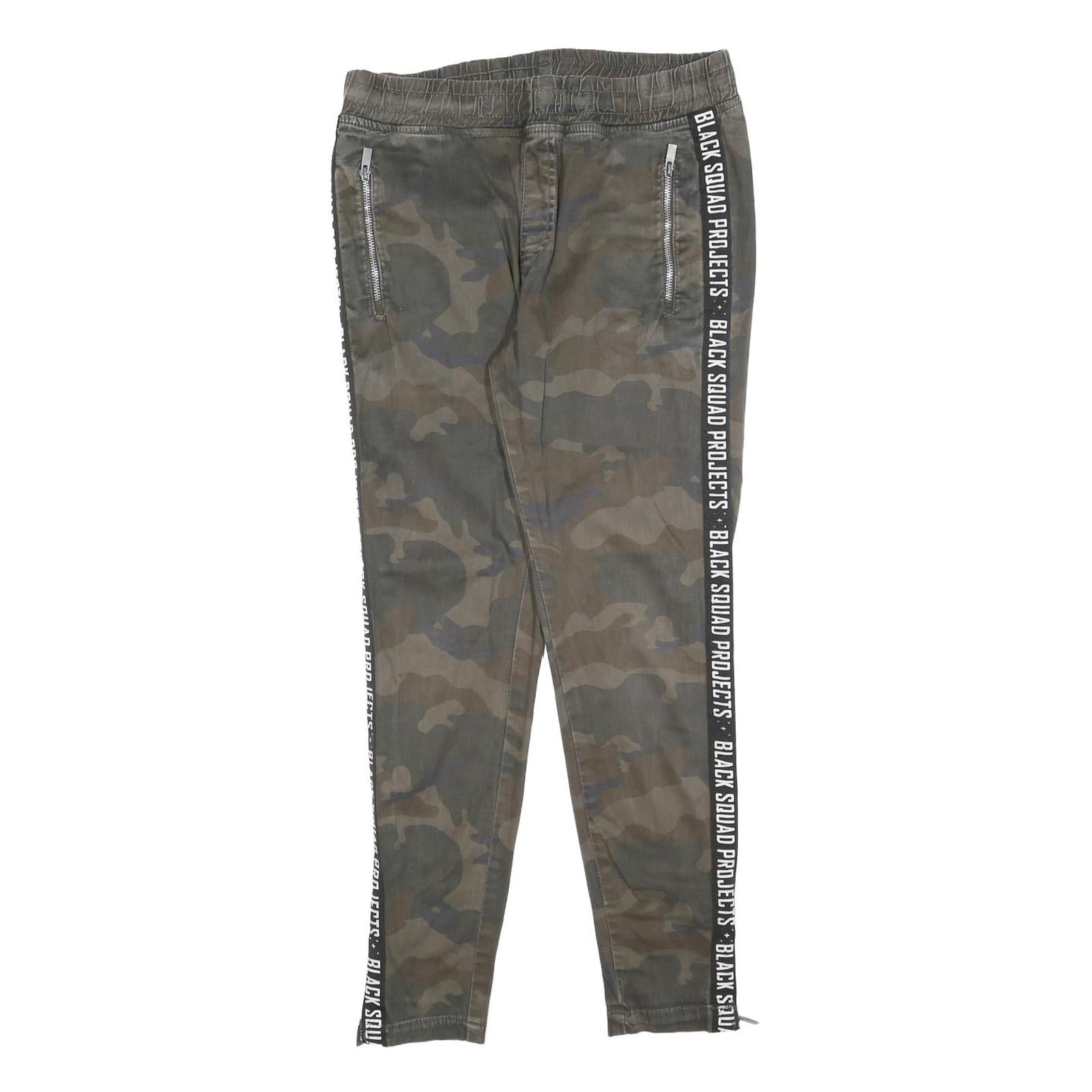 BLACK SQUAD Mens Cotton Blend Slim Camouflage Trousers W30 L28 Side Zip Pockets