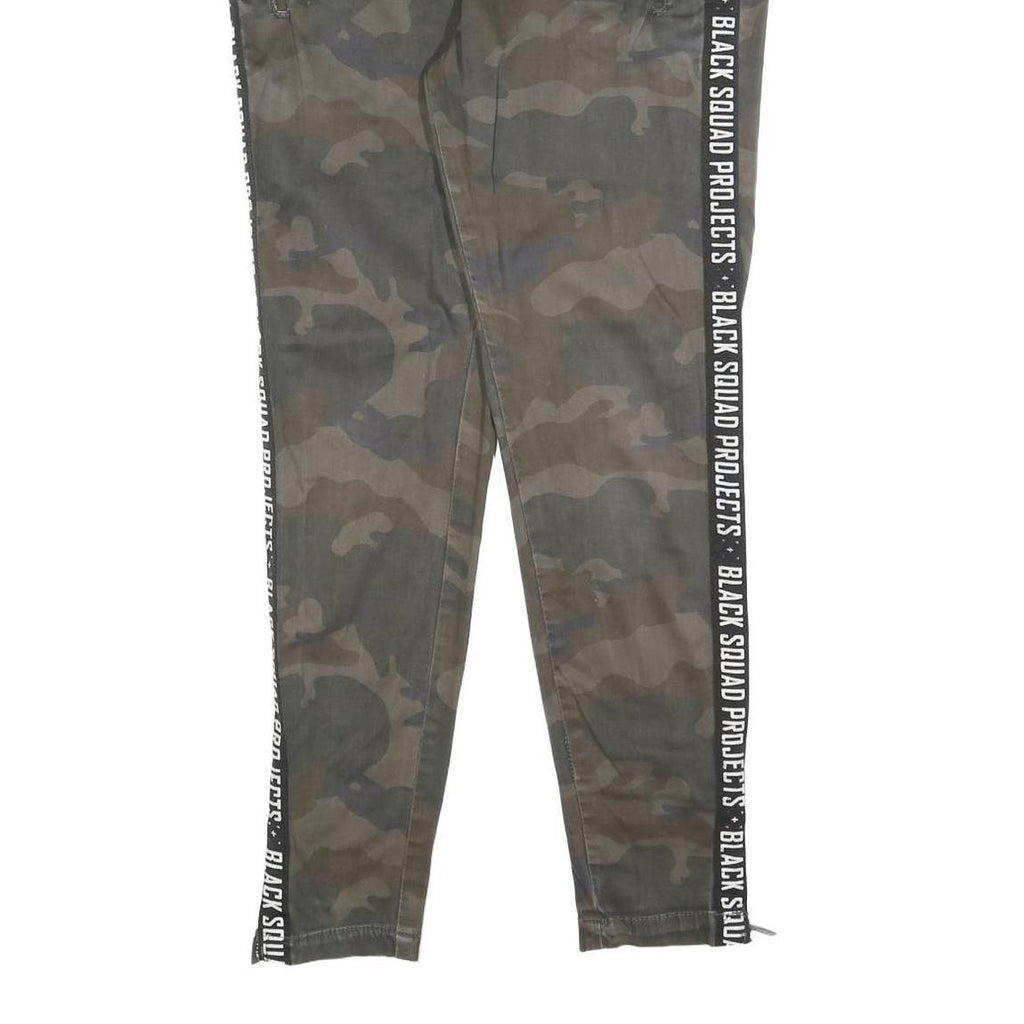 BLACK SQUAD Mens Cotton Blend Slim Camouflage Trousers W30 L28 Side Zip Pockets