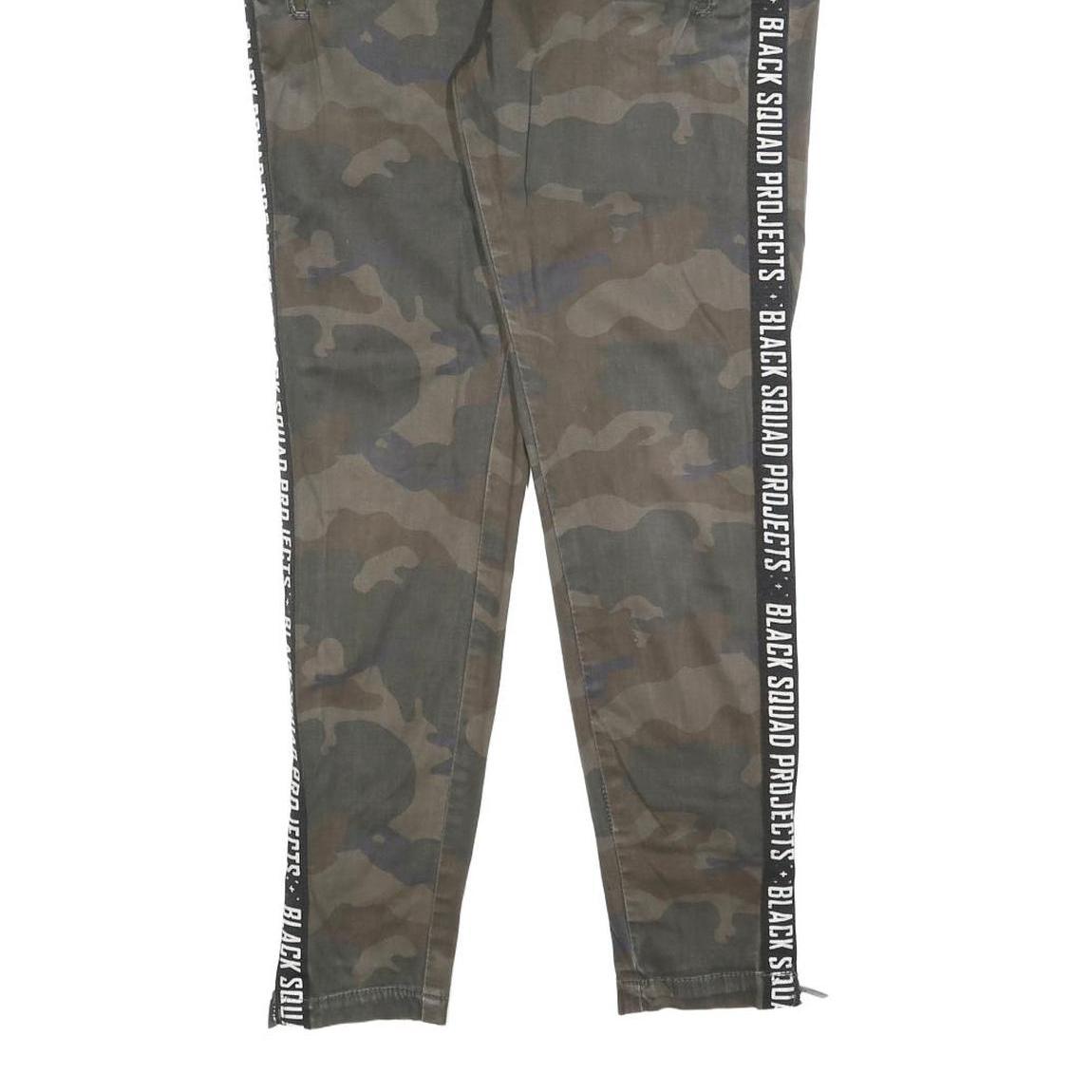 BLACK SQUAD Mens Cotton Blend Slim Camouflage Trousers W30 L28 Side Zip Pockets
