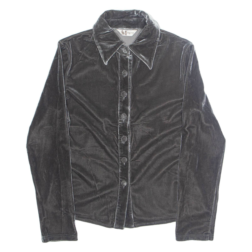 Womens Cropped Shirt Grey Collared Long Sleeve S