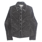Womens Cropped Shirt Grey Collared Long Sleeve S