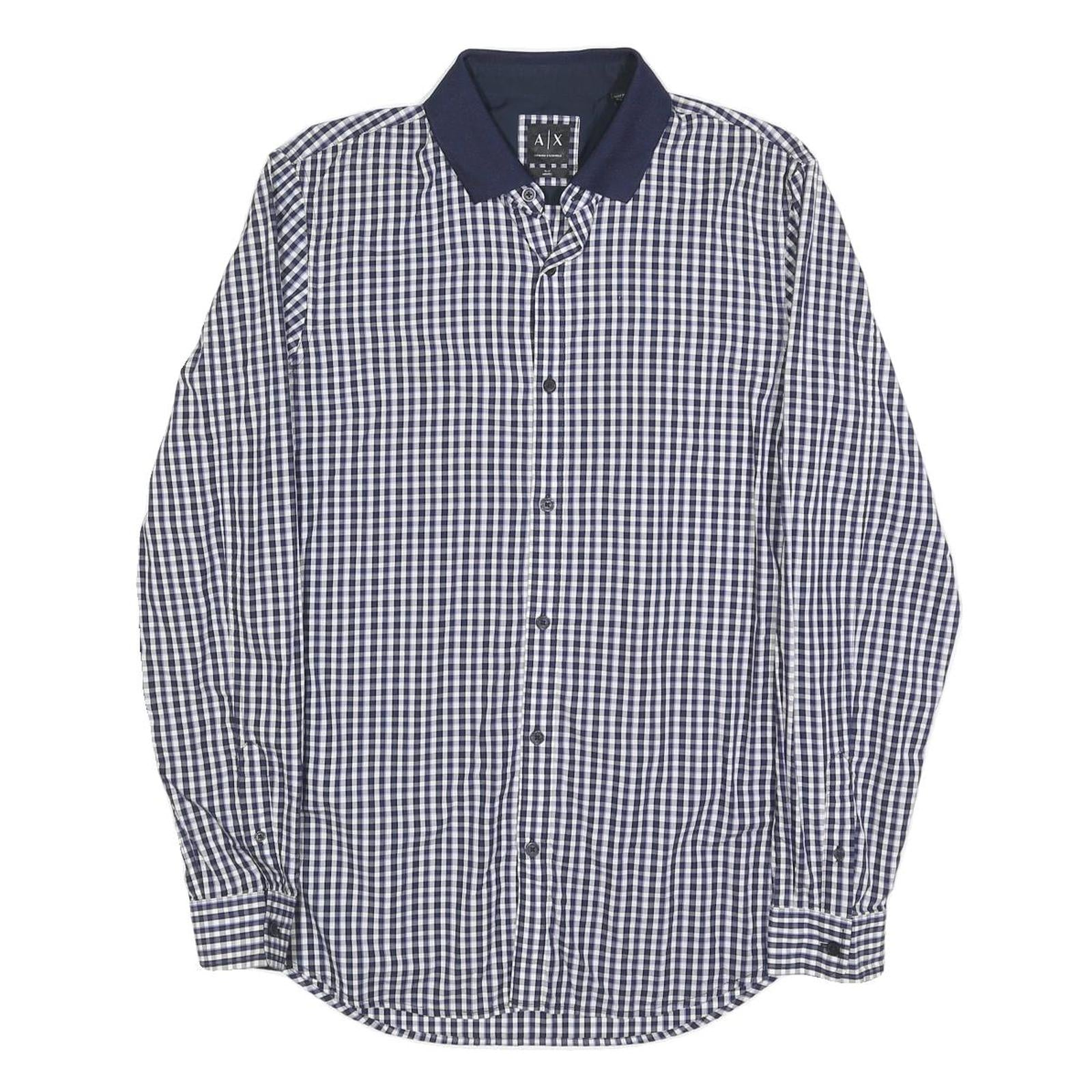 ARMANI EXCHANGE Mens Blue & White Check Shirt M Cotton Blend Casual Long Sleeve