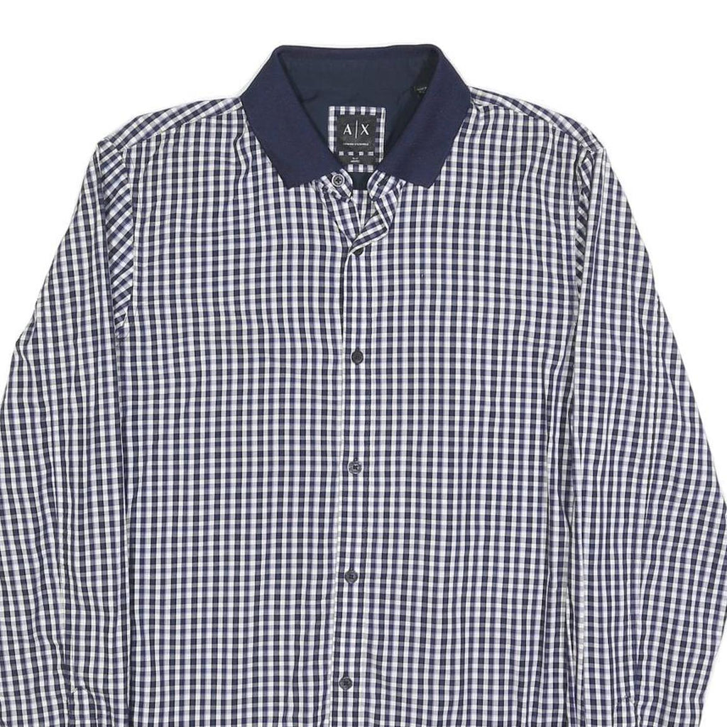 ARMANI EXCHANGE Mens Blue & White Check Shirt M Cotton Blend Casual Long Sleeve
