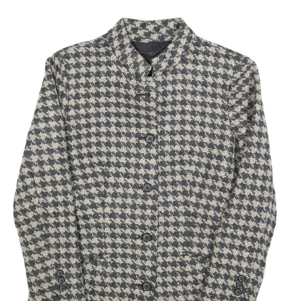Womens Black & White Houndstooth Button Jacket S Woven Classic Tailored