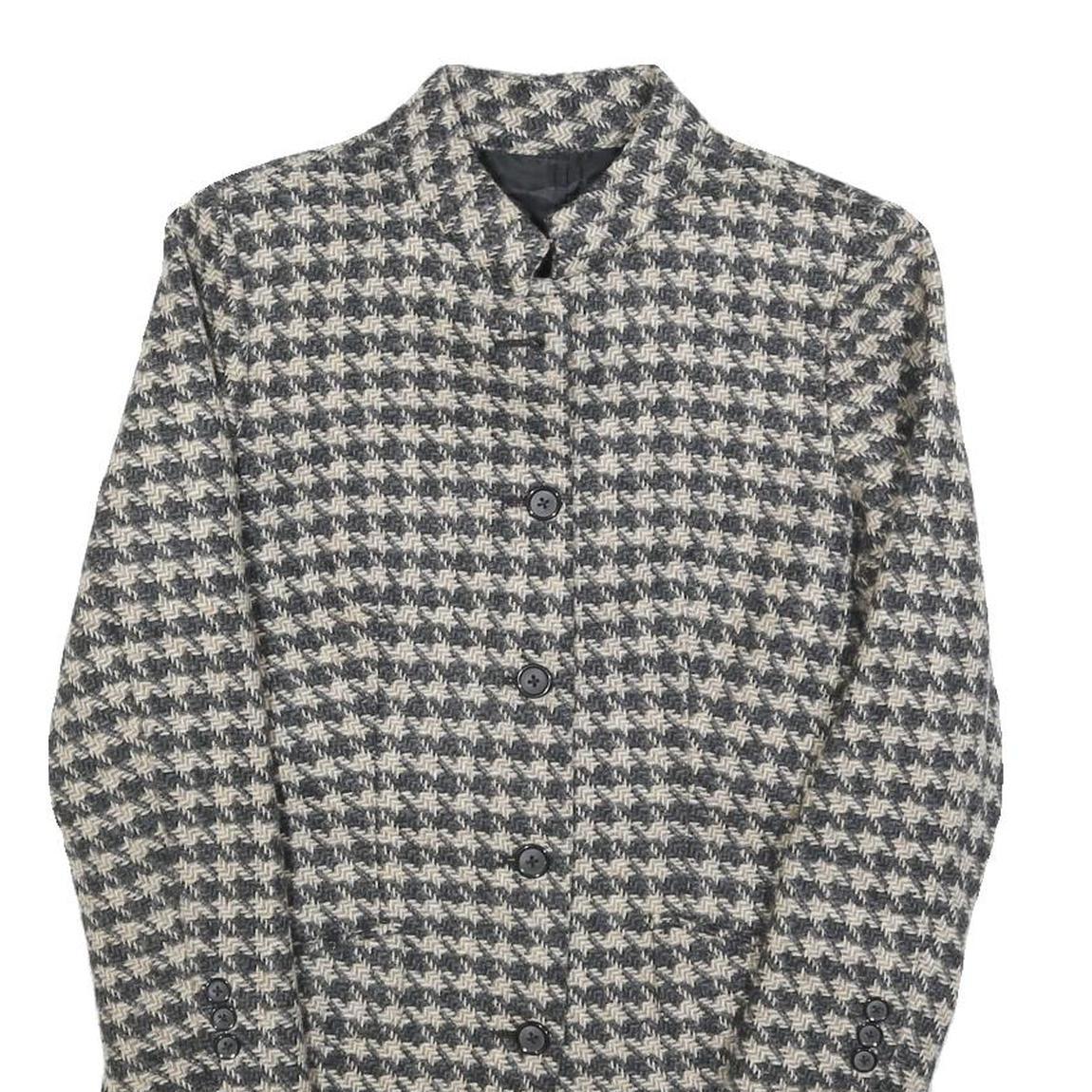 Womens Black & White Houndstooth Button Jacket S Woven Classic Tailored