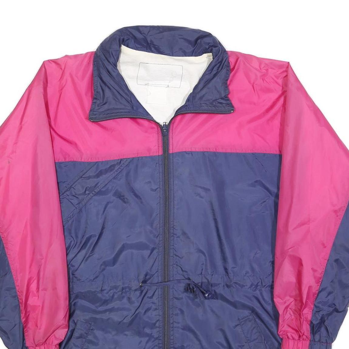 Womens Pink & Blue Retro Zip Nylon Windbreaker XL Plain Lightweight Jacket