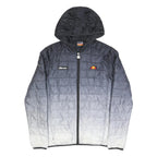ELLESSE Mens Black & Grey Hooded Quilted Jacket S Polyester Zip Casual