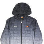 ELLESSE Mens Black & Grey Hooded Quilted Jacket S Polyester Zip Casual